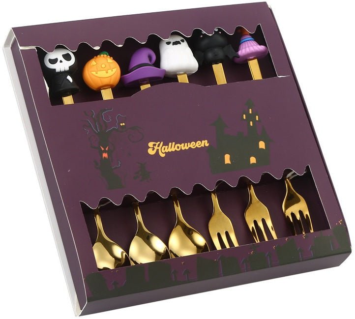 Cutlery set goud– 6 - delige RVS bestekset met halloween decoratie - Medase