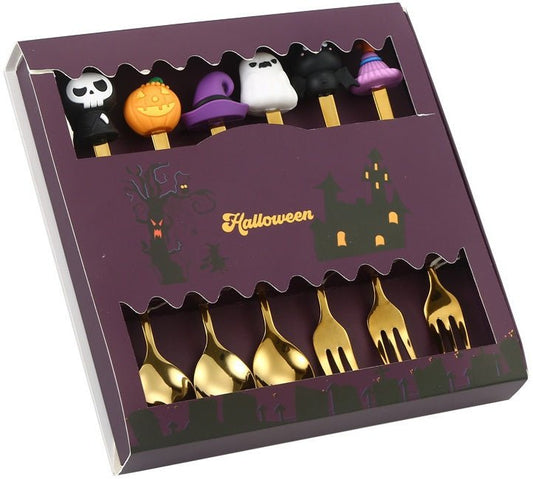 Cutlery set goud– 6 - delige RVS bestekset met halloween decoratie - Medase