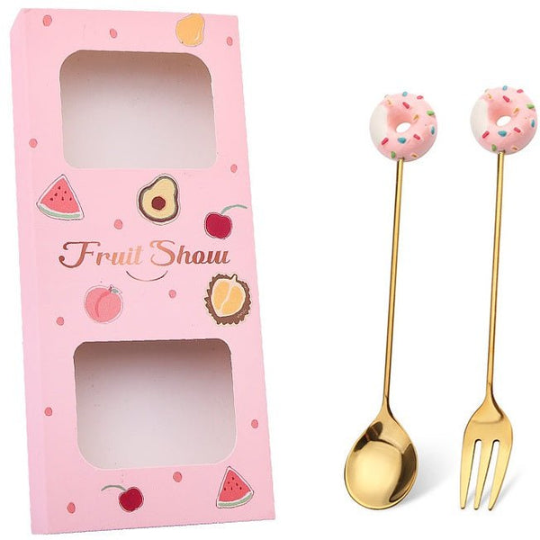 Cutlery Set met Donut Decoratie - Goudkleurig Bestek 14cm - Medase