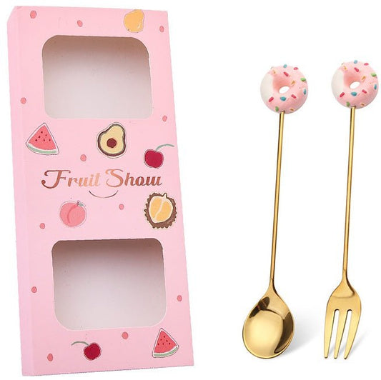 Cutlery Set met Donut Decoratie - Goudkleurig Bestek 14cm - Medase