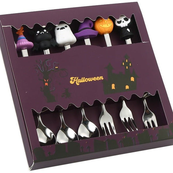 Cutlery set zilver– 6 - delige RVS bestekset met halloween decoratie - Medase
