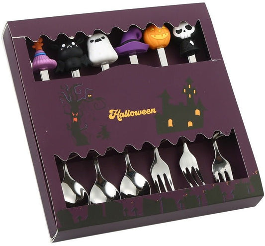 Cutlery set zilver– 6 - delige RVS bestekset met halloween decoratie - Medase