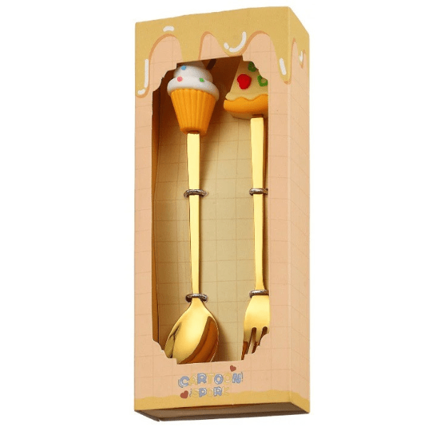 Cutlery Sett met Cupcake en Taart Decoratie - Goudkleurig Bestek 14cm - Medase