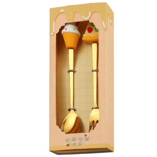 Cutlery Sett met Cupcake en Taart Decoratie - Goudkleurig Bestek 14cm - Medase