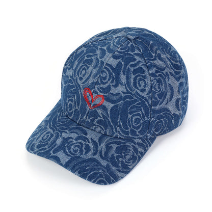 Denim pet rozen motief geborduurd hartje donkerblauw verstelbaar romantisch
