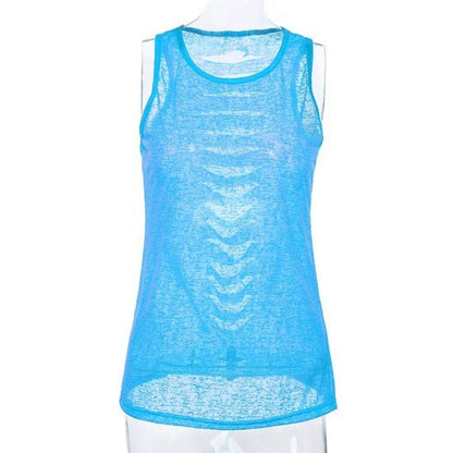 Doorschijnend topje/shirt blauw maat M - Medase
