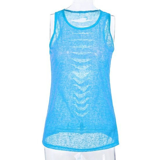 Doorschijnend topje/shirt blauw maat M - Medase
