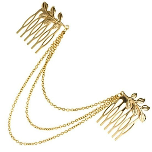 Dubbele haarkam met kettinkjes - Goud - Medase
