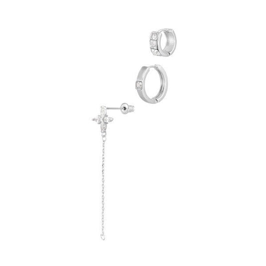 Ear party zirkoon flower - zilver/clear - Medase