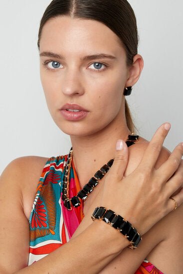 Elastische armband bling - Goud/Fushia - Medase