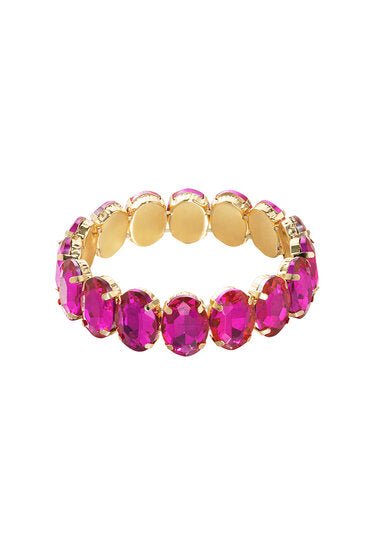 Elastische armband bling oval - Goud/fushia - Medase