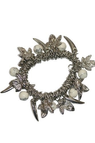 Elastische armband met bedels zilver/wit - Medase