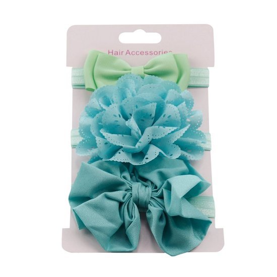 Elastische baby/kinder haarbanden set van 3 stuks - Groenblauw - Medase