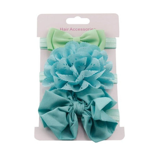 Elastische baby/kinder haarbanden set van 3 stuks - Groenblauw - Medase