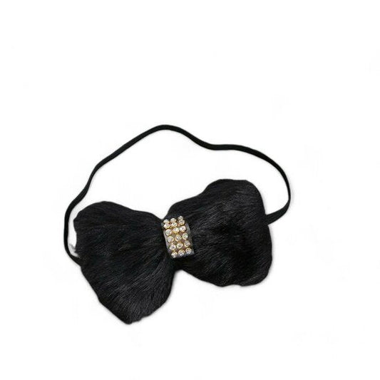 Elastische haarband bont strik - Zwart/Roze/Wit - Medase