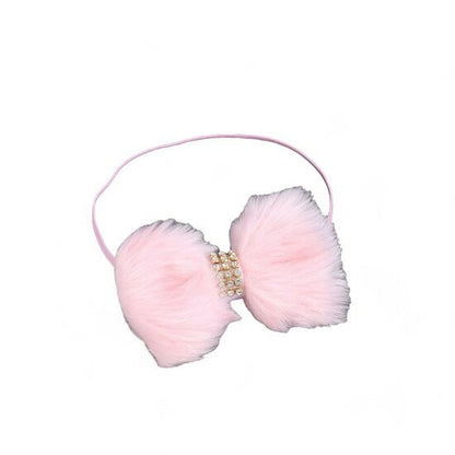 Elastische haarband bont strik - Zwart/Roze/Wit - Medase