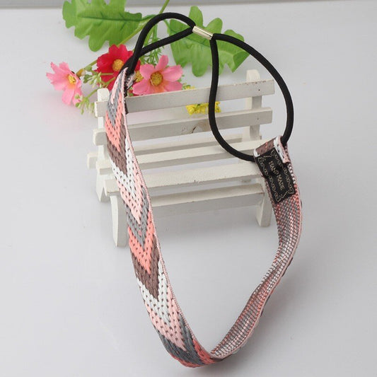Elastische haarband geborduurd - Roze/Bruin - Medase