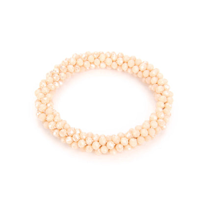 Elastische kralenarmband beige facet geslepen kralen lichtreflecterend elegant
