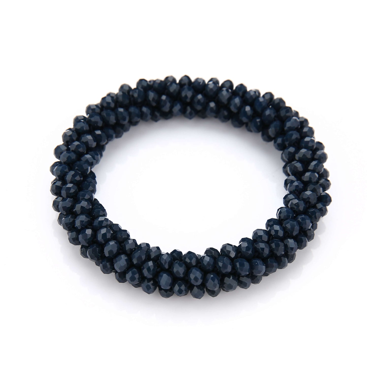 Elastische kralenarmband navy facet geslepen kralen lichtreflecterend elegant