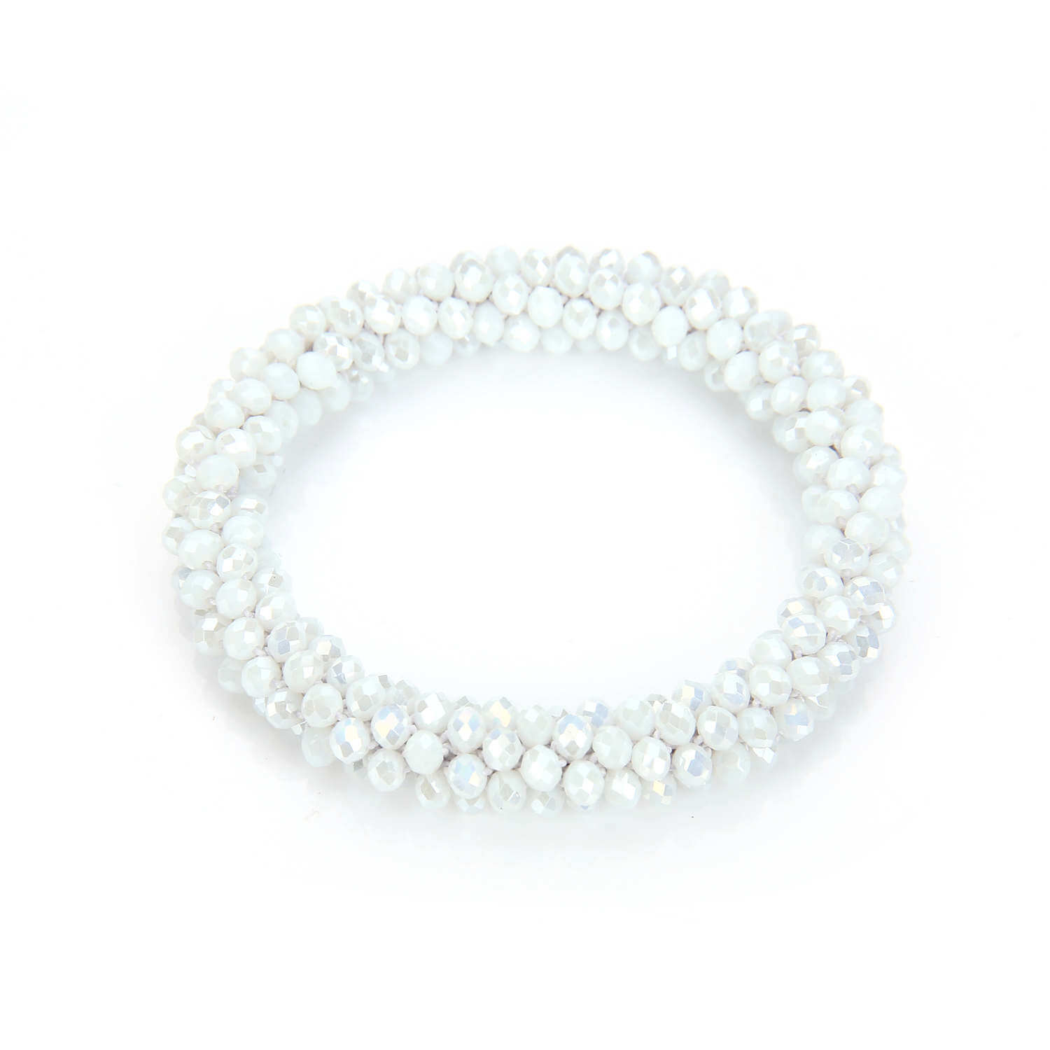 Elastische kralenarmband wit facet geslepen kralen lichtreflecterend elegant