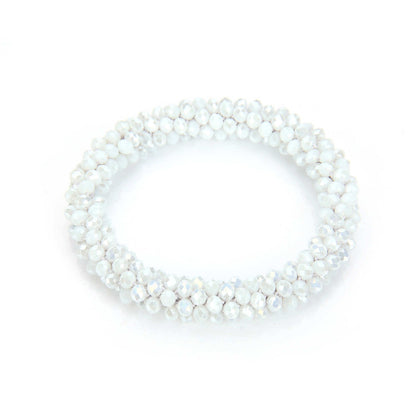 Elastische kralenarmband wit facet geslepen kralen lichtreflecterend elegant