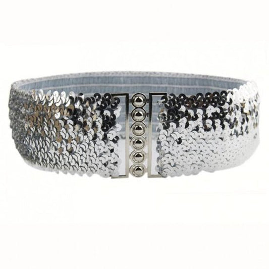 Elastische Pailletten riem - Zilver - Medase