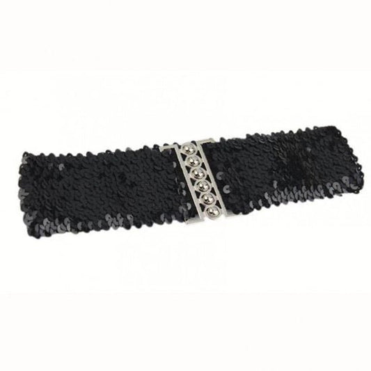 Elastische Pailletten riem - Zwart - Medase