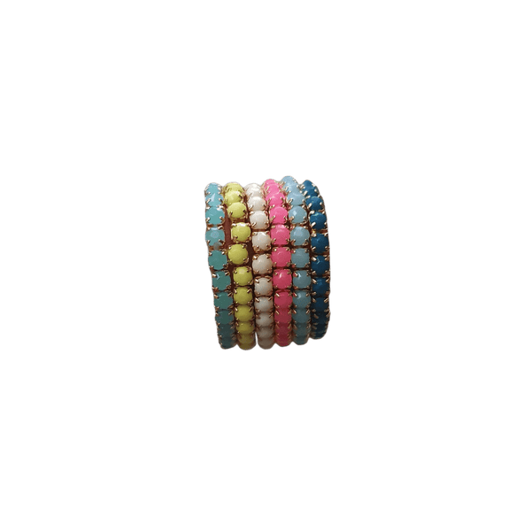 Elastische ring goudkleur met gekleurde steentjes - Div kleuren - Medase