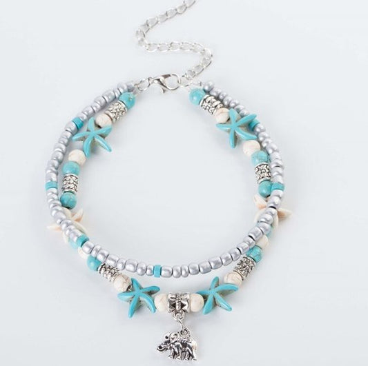 Enkelbandje dubbel zilver/blauw - Medase