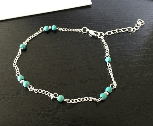 Enkelbandje zilver met turquoise kraaltjes - Medase