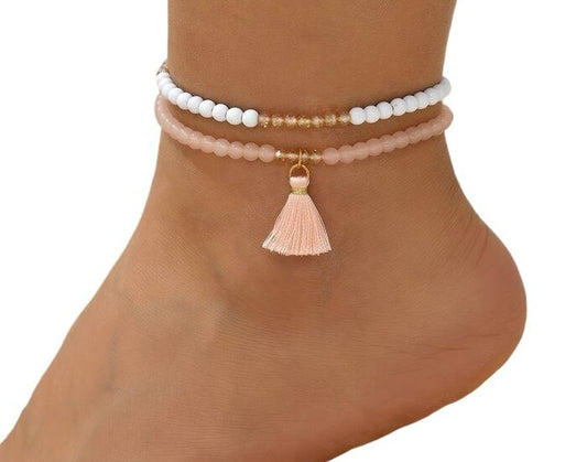 Enkelbandjes set/2 elastisch roze/wit - Medase