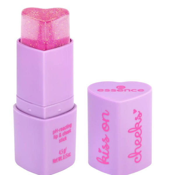 Essence lip wangen blush stick roze pH-reactief 4,5g hartvormige applicator paarse verpakking vegan cruelty-free