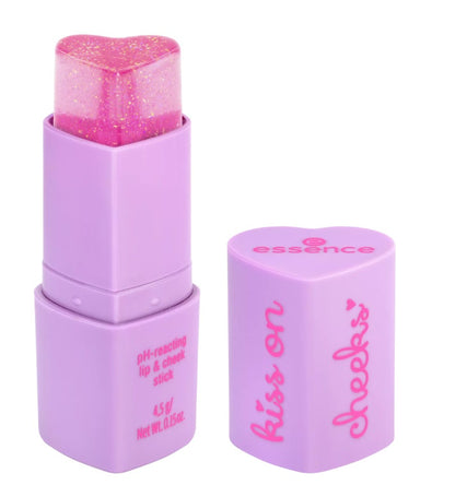 Essence lip wangen blush stick roze pH-reactief 4,5g hartvormige applicator paarse verpakking vegan cruelty-free