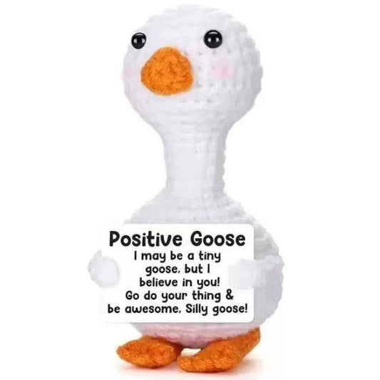 Gehaakte positive goose 10cm wit oranje handgemaakt bordje silly goose inspirerend schattig decoratie
