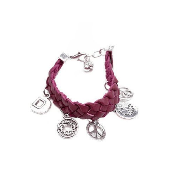 Gevlochten armband met bedels rood - Medase
