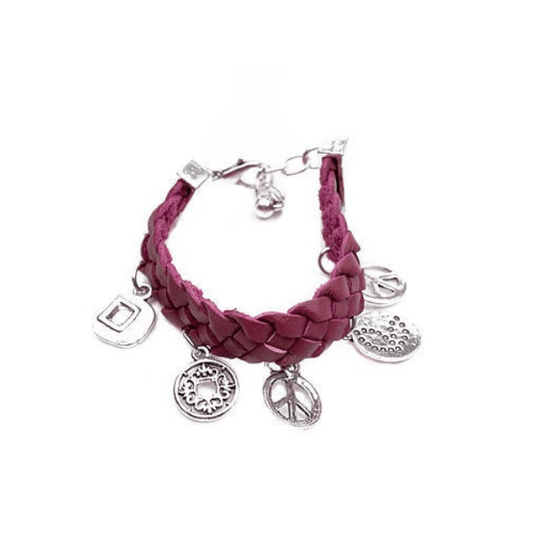 Gevlochten armband met bedels rood - Medase