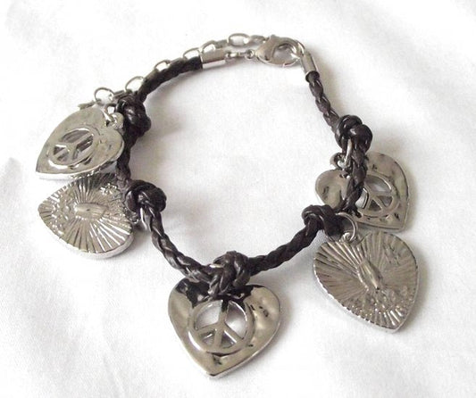 Gevlochten leren armband - bruin - Medase