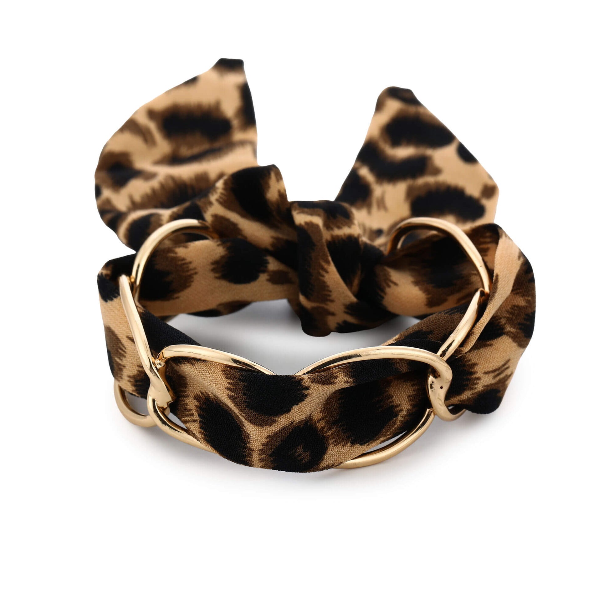 Goudkleurige armband met luipaardprint en stoffen strik - Medase
