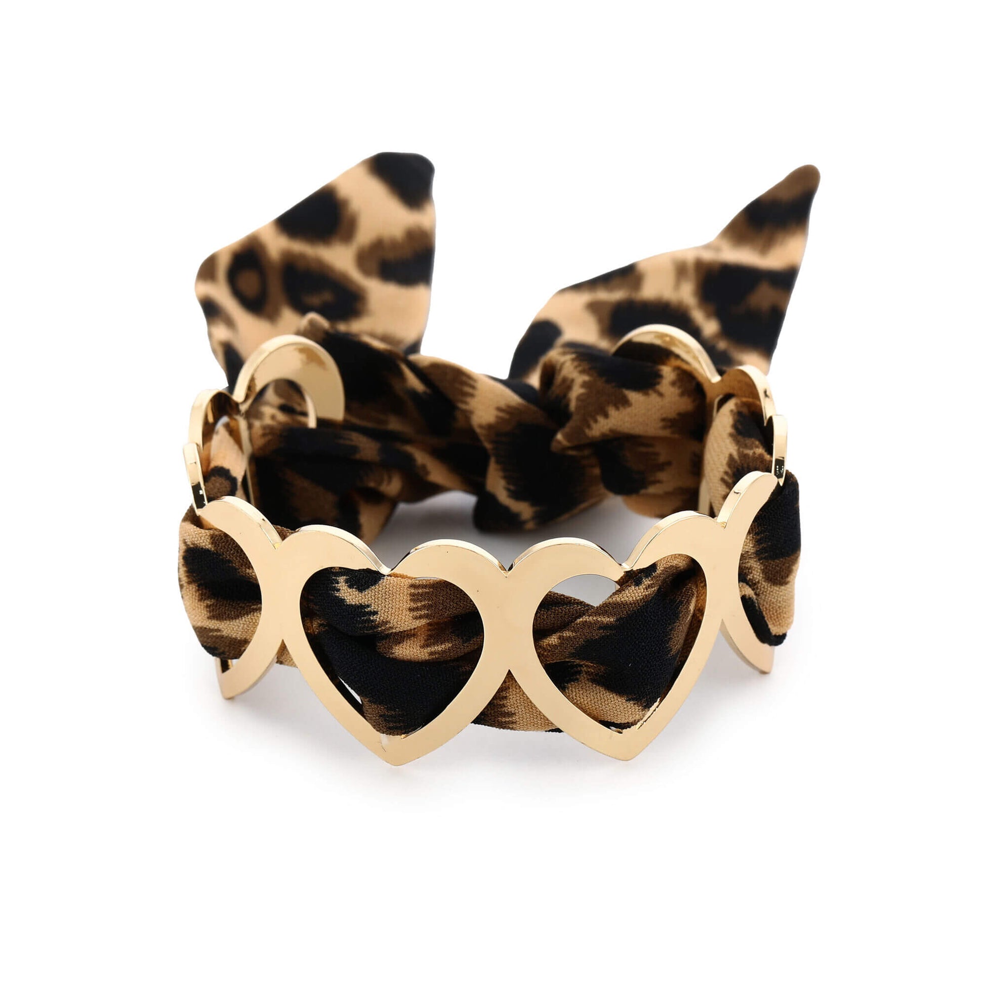 Goudkleurige bangle armband met harten en luipaardprint - Medase