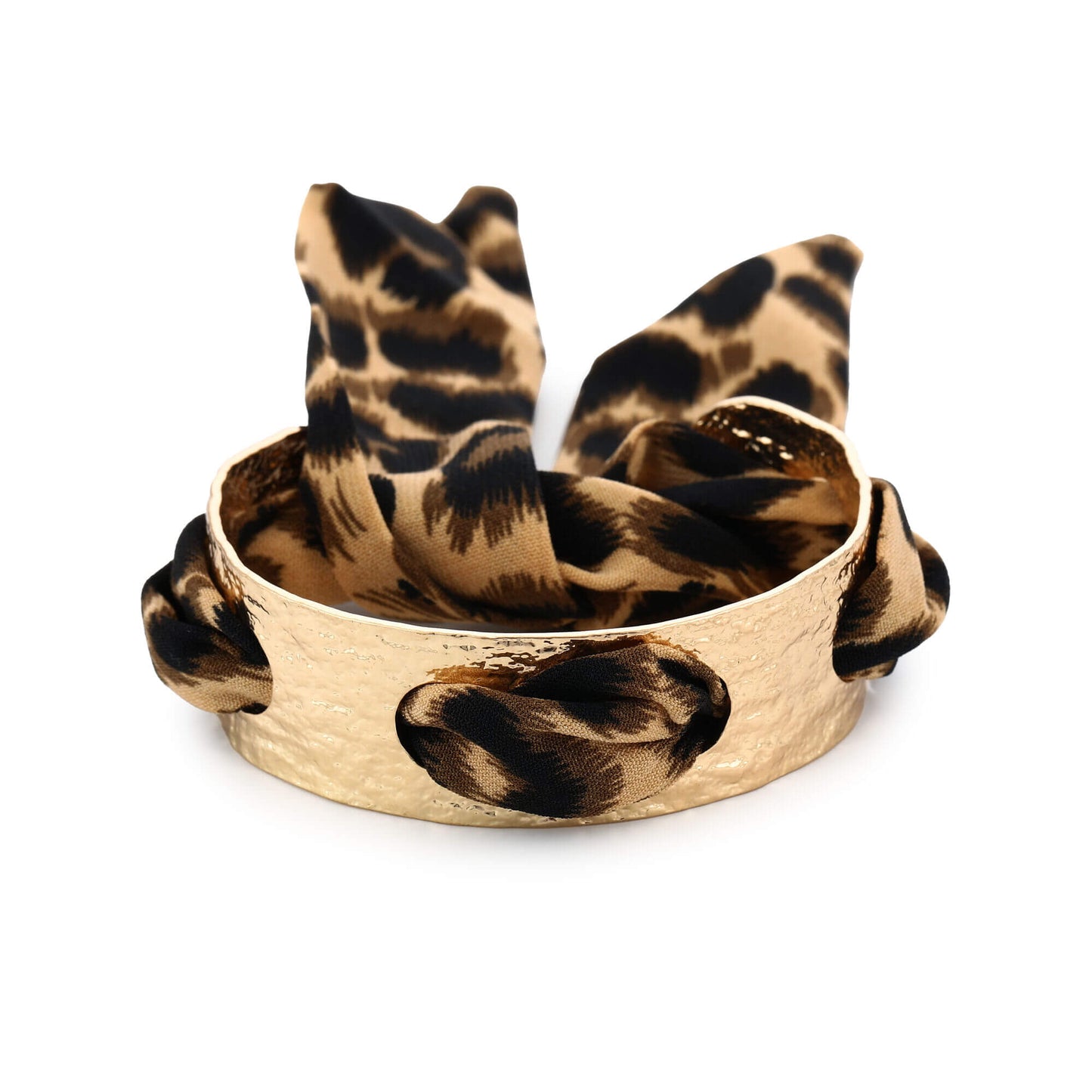 Goudkleurige bangle armband met luipaardprint en strik - Medase