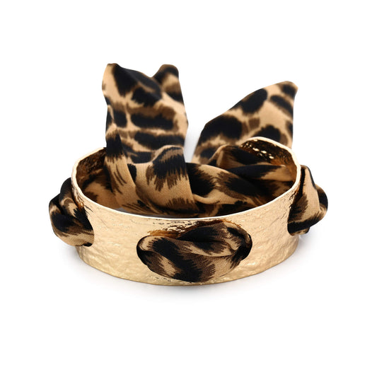 Goudkleurige bangle armband met luipaardprint en strik - Medase