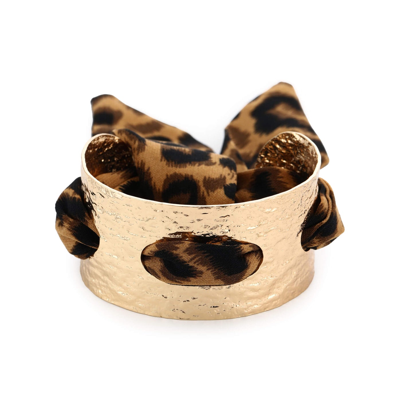 Goudkleurige brede bangle armband met luipaardprint - Medase