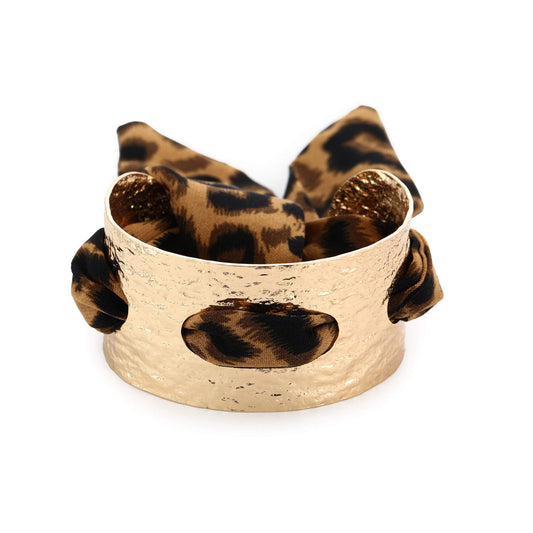 Goudkleurige brede bangle armband met luipaardprint - Medase