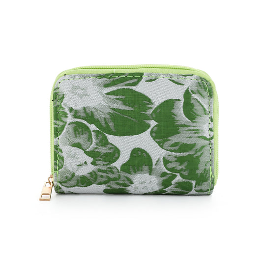 Groene Portemonnee met Bloemenprint – 12x9,5 cm – Met Ritsvak - Medase