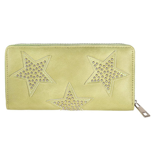 Groene Portemonnee met Sterren – PU Leer – Rits – 19x10 cm - Medase