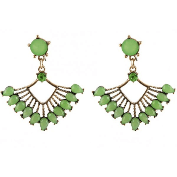 Groene Statement Oorbellen – Vintage Fan Shape Design - Medase