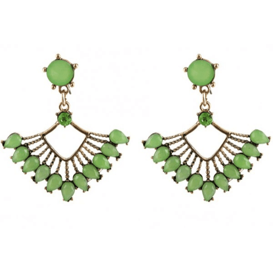 Groene Statement Oorbellen – Vintage Fan Shape Design - Medase