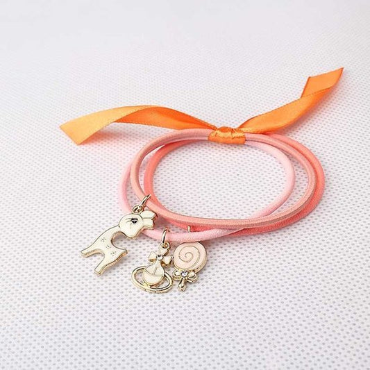 Haar elastieken met bedels - Roze/oranje - Medase