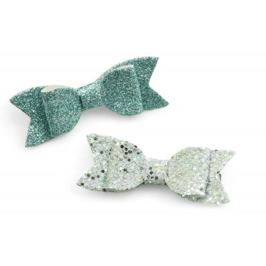 Haarclipjes glitter strik - zilver/blauw - Medase