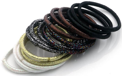 Haarelastieken set 18 stuks classic glitter zwart bruin goud wit zacht geen haarbreuk